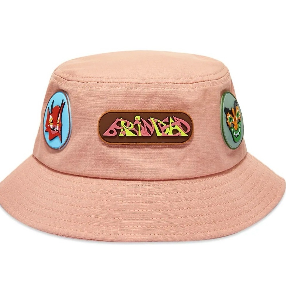 NWT Brain Dead Pink Bucket Hat Coral Unisex Rubber Patches